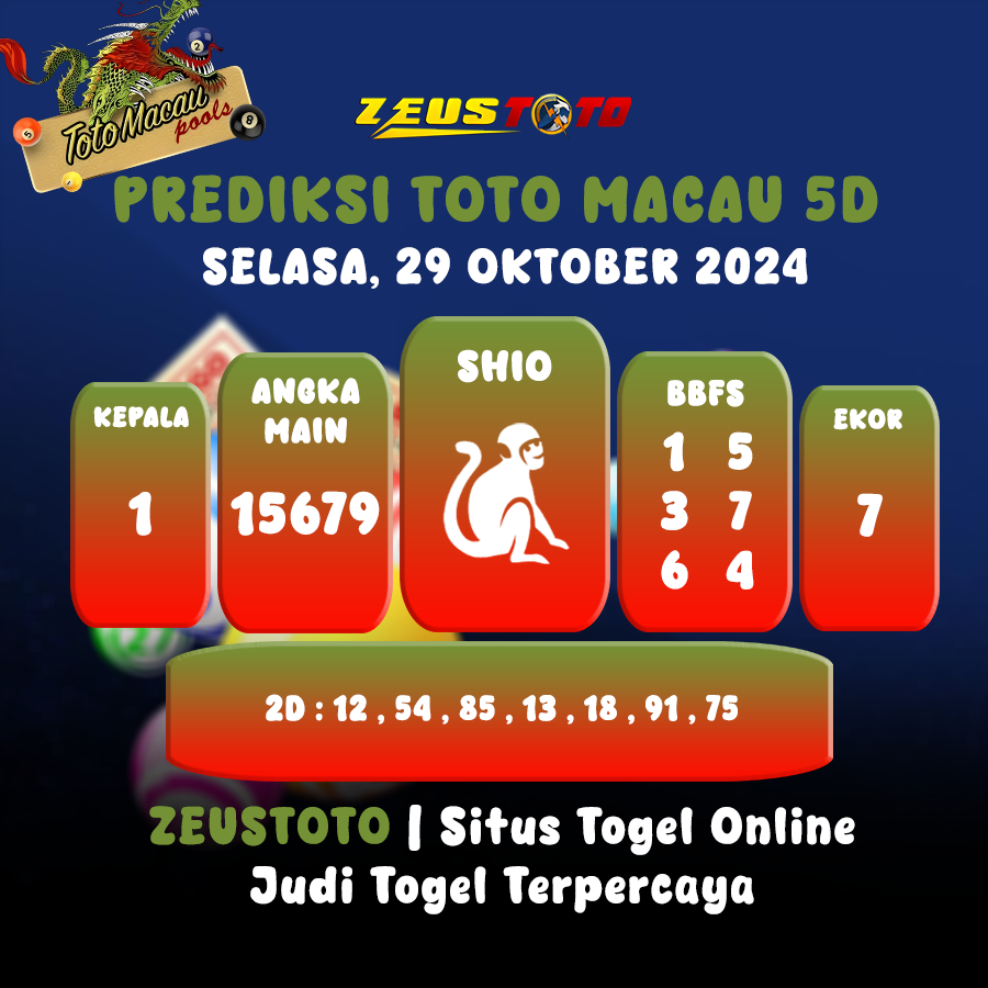 Prediksi Angka Keluaran TOTO MACAU 5D SELASA, 29 Oktober 2024