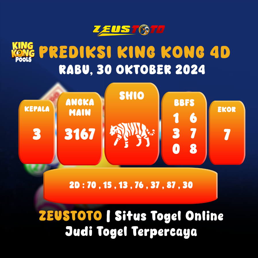 Prediksi Angka Keluaran KING KONG 4D RABU, 30Oktober 2024