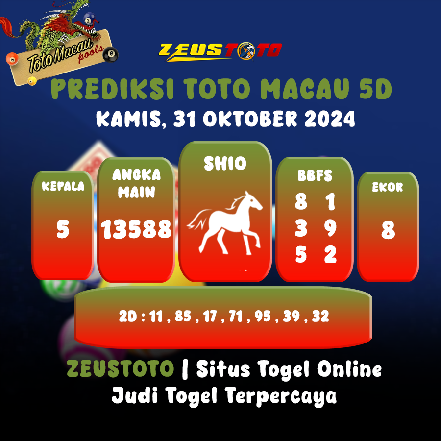 Prediksi Angka Keluaran TOTO MACAU 5D KAMIS, 31 Oktober 2024