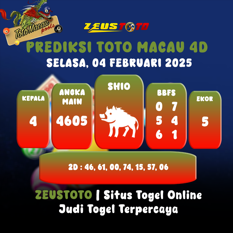 PREDIKSI TOTO MACAU 4D TANGGAL 04 FEBRUARI 2025